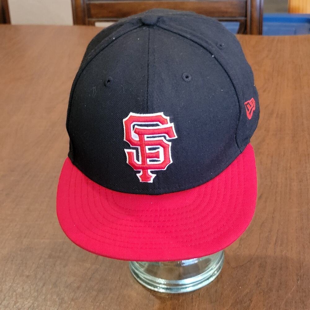 New Era San Francisco Giants Black Red Fitted Cap Hat Size 7 3/4